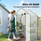 White PE greenhouse with green frame and roll-up door for easy access and ventilation