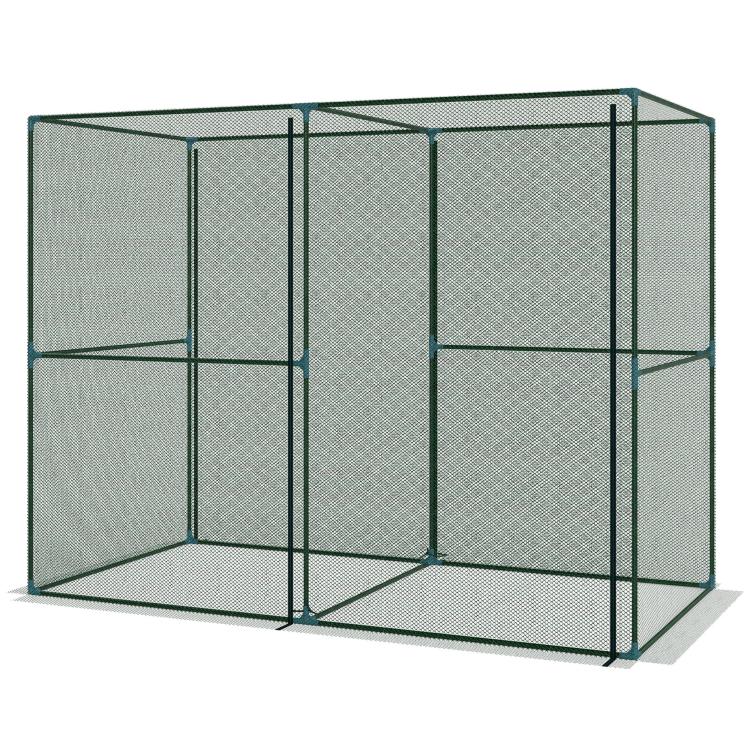 Green mesh garden cage with front access door panel and raised base