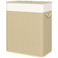Double laundry hamper with lid, natural woven fabric with rope handle on side