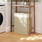 Double laundry hamper with lid, natural woven basket with open lid and liner visible