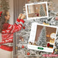 Decorated frosted artificial Christmas tree with red and gold ornaments and warm lights