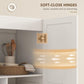 Soft-close pantry cabinet hinge area with door partially open and smooth closing motion