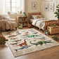 Khaki dinosaur play mat spread across bedroom floor with colorful dinosaur artwork.