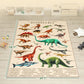 Khaki dinosaur play mat laid flat, featuring large green and brown dinosaur figures.