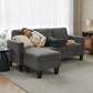 Dark gray L-shaped sectional sofa with reversible chaise and padded armrests