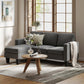 Dark gray sectional sofa with reversible chaise, thick cushions and supportive back.