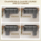 Reversible chaise sectional sofa and ottoman configuration in dark gray.
