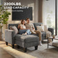 Dark gray sectional sofa with thick cushions, shown with two seated people.