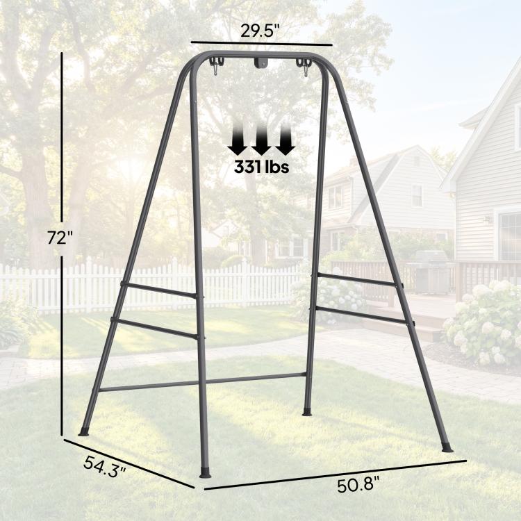 Gray hammock chair stand frame with size dimensions and load rating
