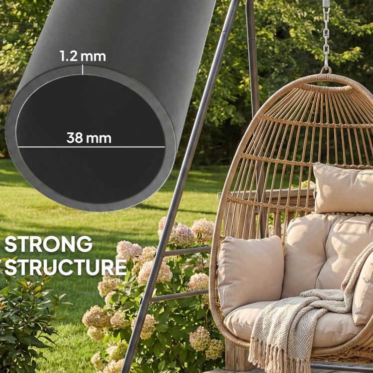 Gray metal hammock chair stand tube with thickness detail