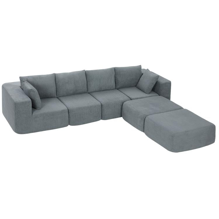 Dark gray U-shaped modular sectional sofa with chaise ottoman and padded arm cushions