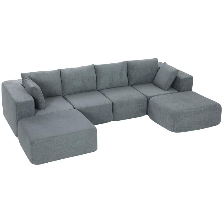 Dark gray modular U-shape sectional sofa with ottoman chaise sections and corner cushions
