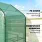 Green PE greenhouse cover panel with reinforced hem and mesh texture