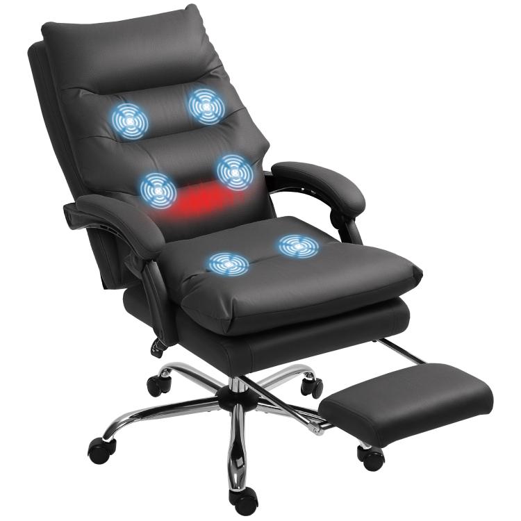 Black massage office chair with headrest and glowing back massage nodes.