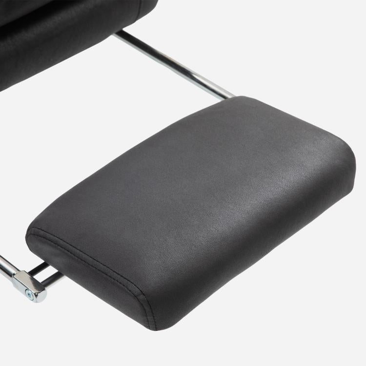 Black office chair armrest cushion with metal frame and support brackets