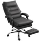 Black massage office chair with padded seat, backrest, and footrest on wheels