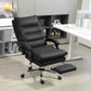 Black massage office chair with footrest and chrome swivel base.