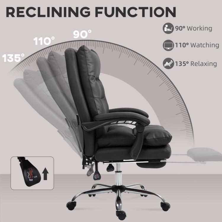 Black recline massage office chair with cushioned seat, headrest, and footrest.