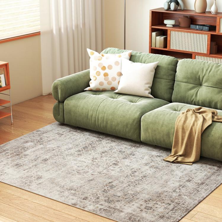 Gray and brown vintage-style area rug with worn look
