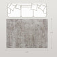 Rectangular distressed area rug with size layout and straight edges