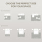Illustrated size guide for rectangular distressed area rugs with room icons