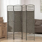 Dark gray woven folding screen with 4 panels, arched lattice top and rope trim
