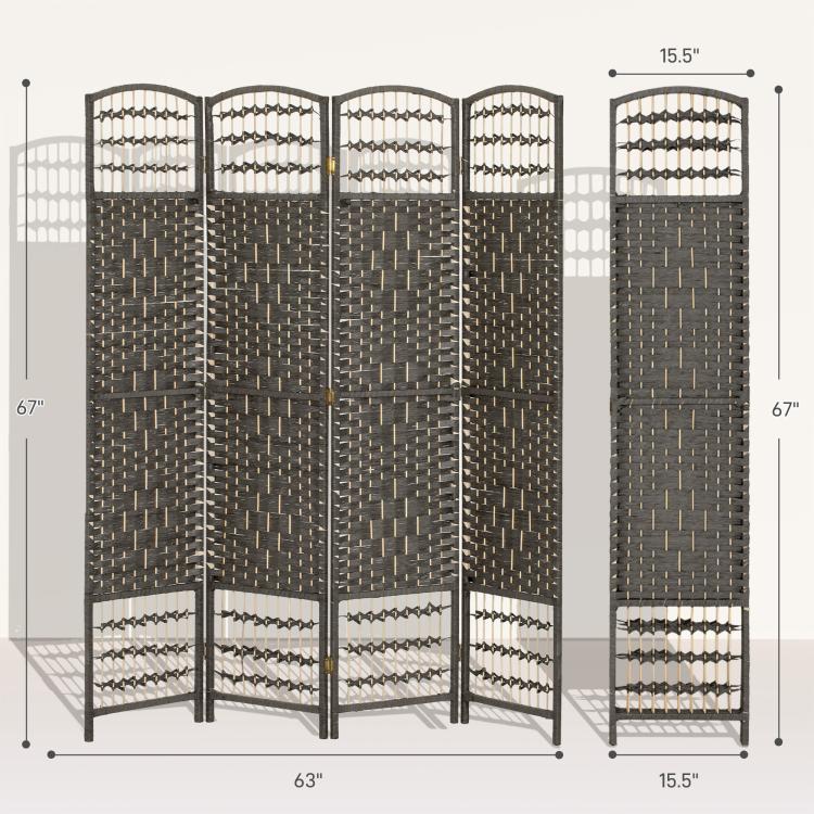 4-panel folding room divider screen, arched lattice panels in dark gray