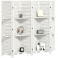White folding room divider privacy screen with open shelves on both sides, 6 panels