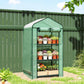 Green screened mini greenhouse with arched roof, set on garden ground