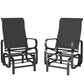 Pair of black mesh rocking glider chairs facing camera, curved high back and arms