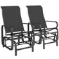 Two black mesh rocking lounge chairs with metal base and curved armrests