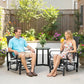 Set of 2 black mesh rocking glider chairs with armrests and curved rock base