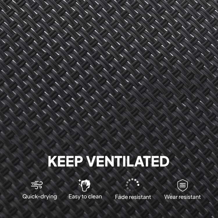 Close-up of black woven mesh fabric with vented, breathable texture