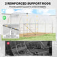 White tunnel greenhouse frame with two reinforced support rods and mesh cover