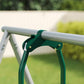 Kids swing set frame with green support bars and swing arm connection