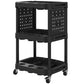 Black 3-tier rolling tool cart with perforated side panels and three shelf levels