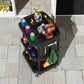 Black 3-tier rolling tool cart with side shelves for tools