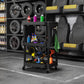Black 3-tier rolling tool cart showing front shelves and perforated side panel storage
