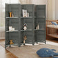 Gray 6-panel privacy screen room divider with built-in shelves and folding storage