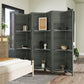 Gray 6-panel privacy screen divider with open shelves and storage compartments