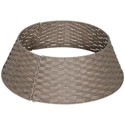 Rustic woven tree collar skirt in taupe/coffee color with textured grid pattern