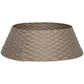 Rustic woven Christmas tree collar skirt with taupe/coffee braided weave and rounded shape
