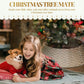 Woven Christmas tree collar skirt in taupe/coffee, beneath decorated tree