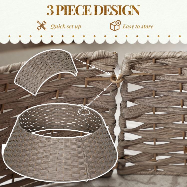 3-piece woven tree collar set in taupe/coffee, folded for quick storage