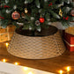 Woven Christmas tree collar skirt in taupe/coffee with holiday ornaments above