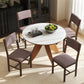 Set of 4 dining chairs with gray linen fabric seats and backs, brown wooden legs