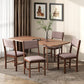 Dining chair set with taupe upholstered seats and brown wood frames, armless