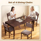 Dining chair set with taupe upholstered seats and brown wood legs, armless chairs