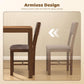 Armless dining chair with taupe upholstered seat and brown frame, angled legs view