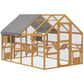 Large wooden cat enclosure with wire mesh, grey waterproof roof, doors and multiple platforms